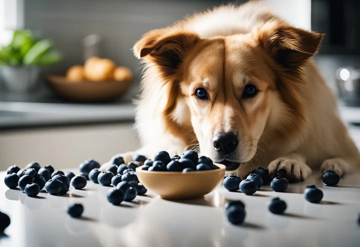 Dog eating blueberries 