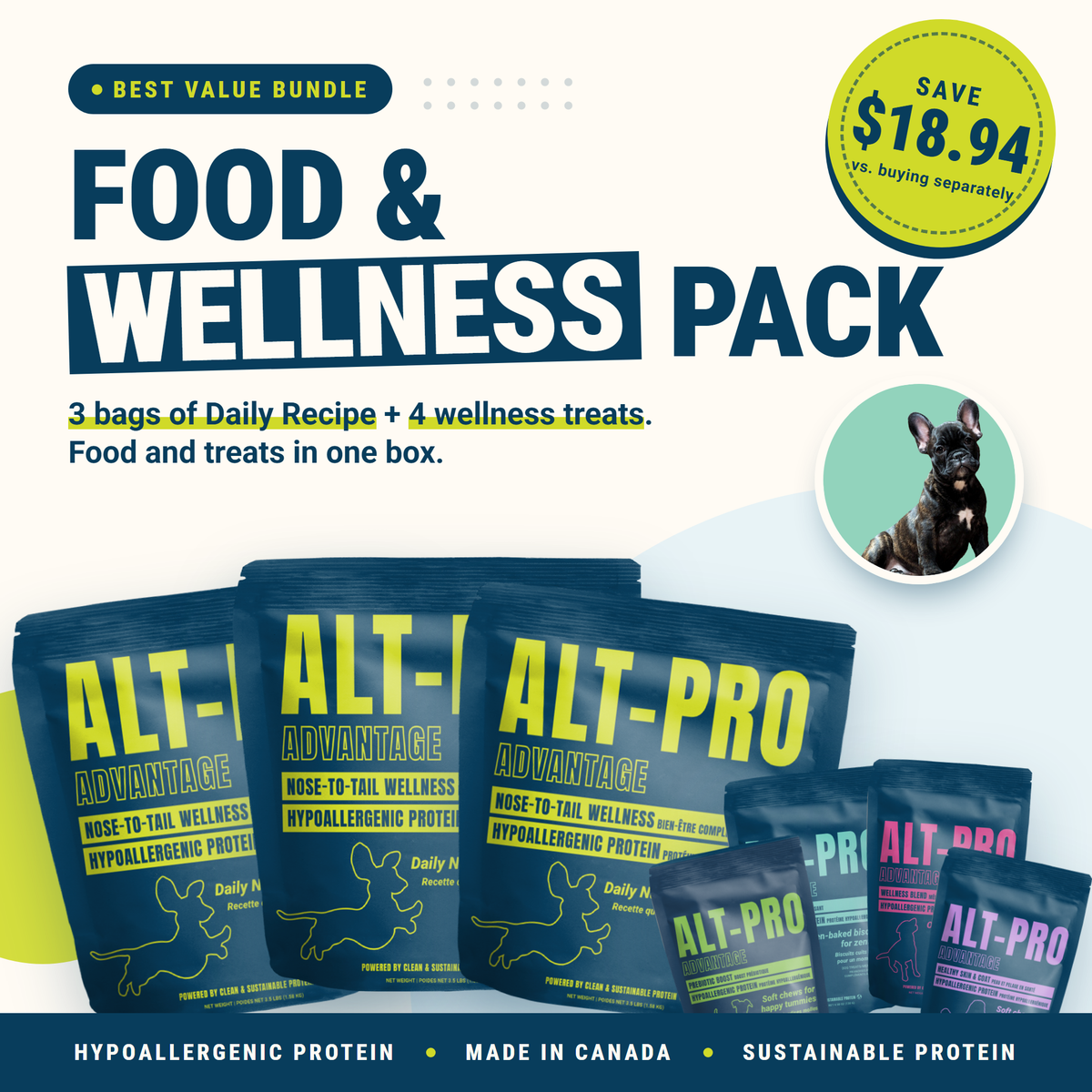 Food & Wellness Pack: 3 bags of Daily Recipe dog food plus 4 wellness treats, save $18.94